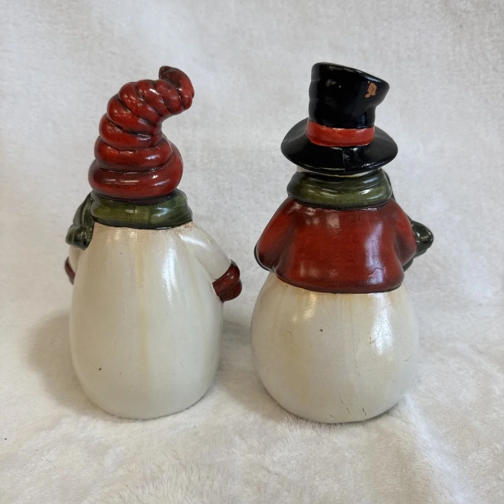Vintage Set of 2‎ Ceramic Snowman Figurines Christmas Holiday Decor